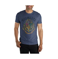 Harry Potter Men's Hogwarts Crest and Motto Draco Dormiens Nunquam Titillandus Blue Tee T-Shirt Shirt-Medium