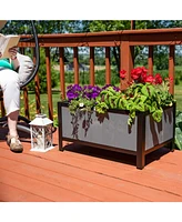 Steel-Framed Acacia Wood Rectangular Planter Box - 15.5" H Wooden Raised Garden Bed with Removable Bag Gray