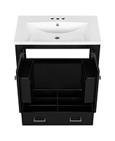 30" Black Single Sink Bathroom Vanity with Multifunctional Storage