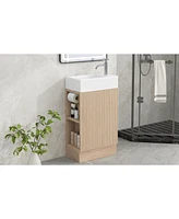 18.6" Bathroom Vanity with Sink, Bathroom Vanity Cabinet with Two-tier Shelf, Left or Right Orientation, Natural