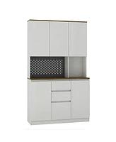 74" Freestanding Kitchen Pantry Cabinet with Charging Station, Led Lights