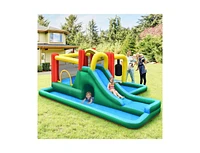 Inflatable Water Slide Bounce House with Climbing Wall & Tunnel Fun Outdoor Playset for Kids