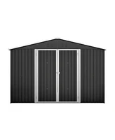 10x10 Ft Outdoor Metal Storage Shed with Lockable Doors and Frame