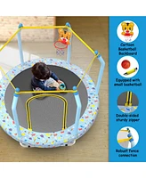 55-inch Trampoline for Kids Indoor & Outdoor Small Toddler Trampoline with Basketball Hoop