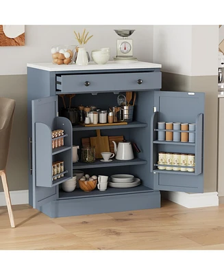 Gray Kitchen Pantry with Drawer, Adjustable Shelves and Door Shelves