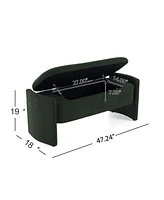 Elegant Long - shaped Storage Ottoman Bench of boucle material with Simple and Grand Design, Dark Green