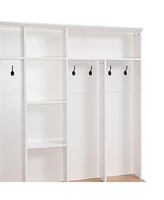 Hall Tree with Bench and Cube Storage (8 Hooks, White)