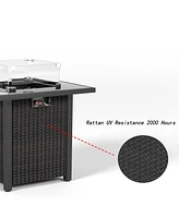 28" Propane Fire Pit Table with Glass Windscreen, 50,000 Btu