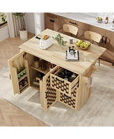 3D Woven Kitchen Island with Drop Leaf and Storage