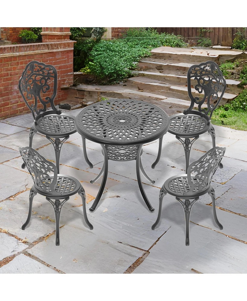 5-Piece Set Of All-Weather Cast Aluminum Dining Furniture Set With Black Frame