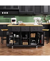 53" Kitchen Island Cart with Power Outlet, Storage, and Side Racks