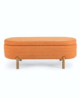 Ottoman Oval Storage Bench,Rubber Wood Leg,Orange(46."x17.7"x10.8")