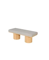 Light Grey Boucle Upholstered Bench with Chunky Legs