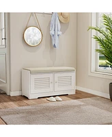 28" Shoe Storage Bench with Cushion and Adjustable Shelves