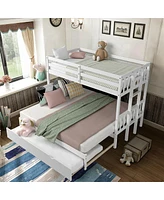 Twin Pull-Out Bunk Bed with Trundle Wooden Ladder