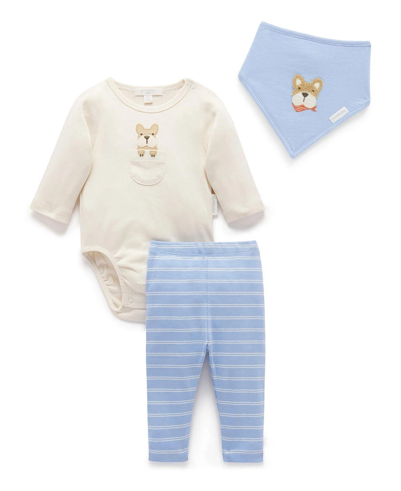 Purebaby Baby Boy Bodysuit, Leggings and Bib 3 Piece Gift Set