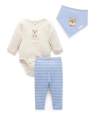 Purebaby Baby Boy Bodysuit, Leggings and Bib 3 Piece Gift Set