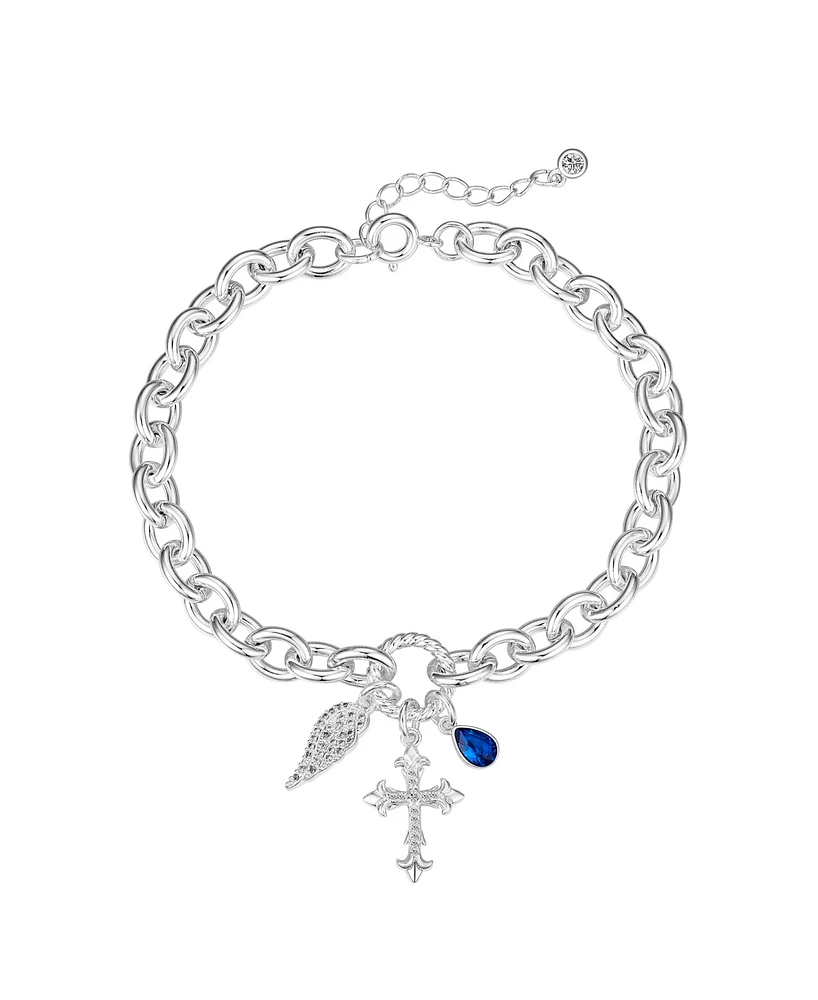 Unwritten Cubic Zirconia Wing Cross Charm Bracelet