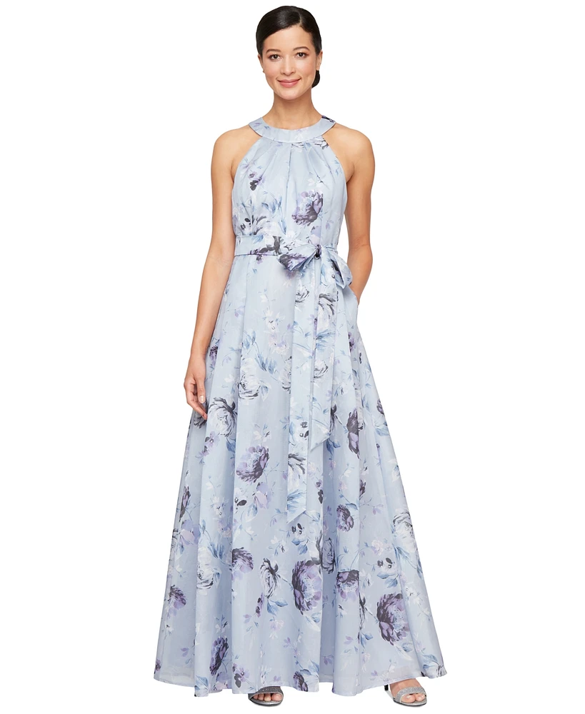 Alex Evenings Petite Printed Organza Halter Dress