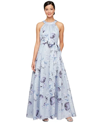 Alex Evenings Petite Printed Organza Halter Dress