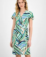 Anne Klein Petite Printed Cutter-Sleeve Wrap Dress
