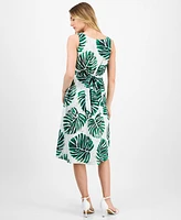 Anne Klein Women's Printed Cotton Eyelet V-Neck Dress