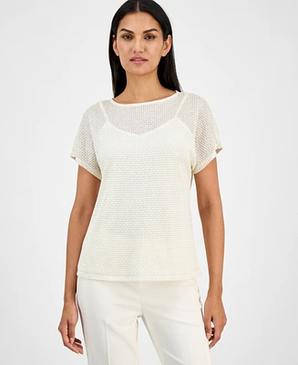 Anne Klein Women's Metallic Box Stitch Top
