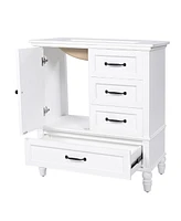 30" White Bathroom Vanity with Sink, Cabinet with Storage, Adjustable Legs