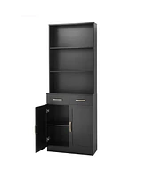 Bathroom Storage Cabinet, Cabinet with Two Doors and Drawers, Adjustable Shelf, Three-layer Open Shelf, Mdf Board, Black