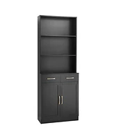 Bathroom Storage Cabinet, Cabinet with Two Doors and Drawers, Adjustable Shelf, Three-layer Open Shelf, Mdf Board, Black