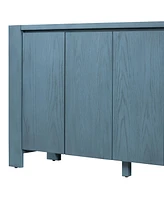 Retro 4-door Sideboard with Distressed Finish and Adjustable Shelves for Dining Room, Kitchen, and Living Room (Navy)