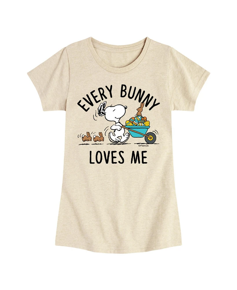 Peanuts Big Girls Snoopy Easter Every Bunny Loves Me Graphic Short Sleeve T-Shirt