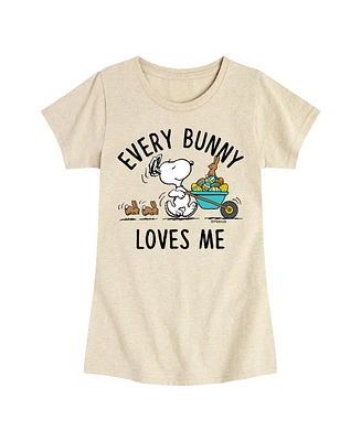 Peanuts Big Girls Snoopy Easter Every Bunny Loves Me Graphic Short Sleeve T-Shirt