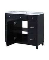 36" Vanity Set with Sink: Black Shaker, Soft Close