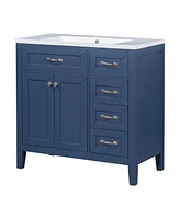 36" Bathroom Vanity with Sink Combo, Blue Bathroom Cabinet with Drawers, Solid Frame and Mdf Board