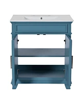 30" Ceramic Sink Vanity Set with Storage Shelf and Cabinet