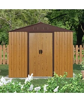 8ft x 4ft Outdoor Metal Storage Shed with Sliding Door and foundation for Backyard, Patio, Lawn (Coffee)