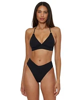 Becca Womens Modern Edge Halter Bikini Top High Waist Bottoms