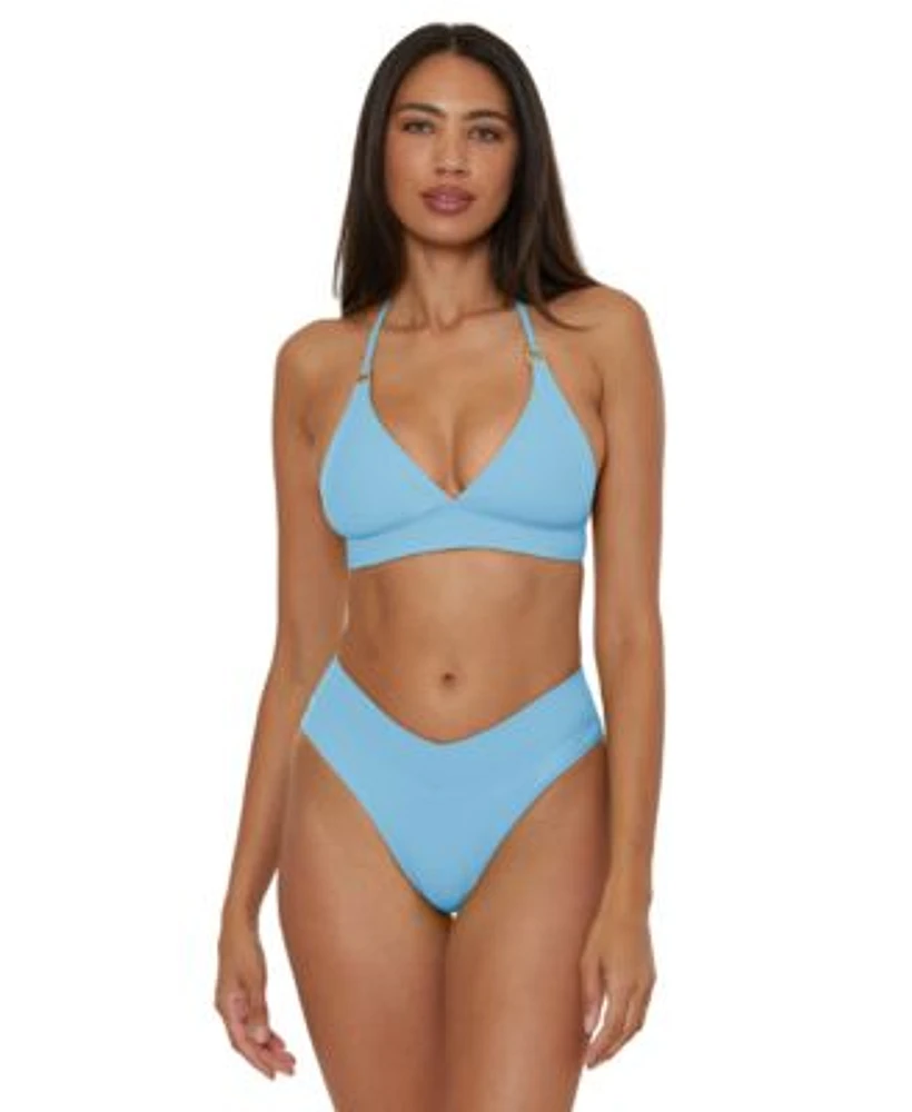 Becca Womens Modern Edge Halter Bikini Top High Waist Bottoms