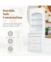 Freestanding Kitchen Pantry with Faux Marble Top (Set of 2)