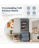 83" Tall Kitchen Pantry Cabinet with Faux Marble Top (Set of 2), Gray