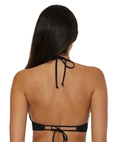Becca Women's Modern Edge Textured Rib Halter Bikini Top