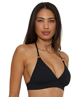 Becca Women's Modern Edge Textured Rib Halter Bikini Top