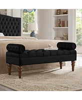 Velvet Bed Bench with Tufted Button, Multipurpose Bolster Bench