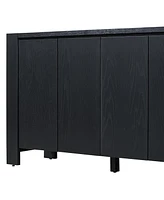 Retro 4-door Sideboard with Distressed Finish and Adjustable Shelves for Dining Room, Kitchen, and Living Room (Black)