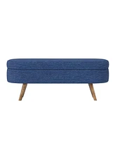 Ottoman Oval Storage Bench,Rubber Wood Legs,Blue(43.5"x16"x16")