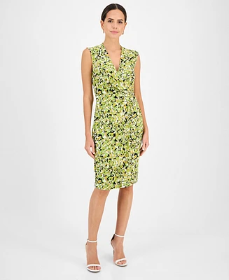 Kasper Women's Printed Sleeveless Wrap-Style Dress