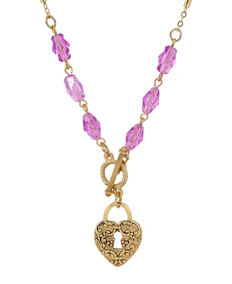 2028 Purple Bead Filigree Heart Pendant Necklace