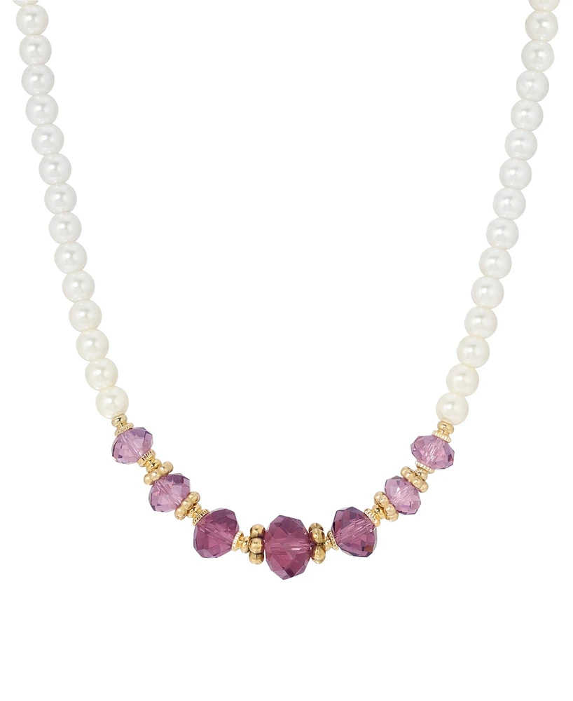 2028 Faux Cultivated Pearl Purple Glass Bead Necklace