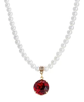 2028 Red Crystal Drop Faux Cultivated Pearl Chain Necklace